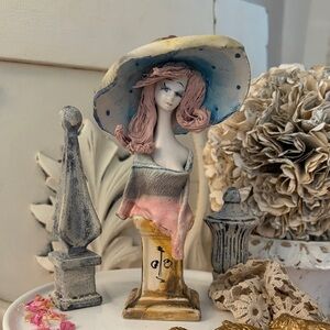 Zampiva Spaghetti Art  Pink and Blue Ceramic Lady Bust Sculpture Italy